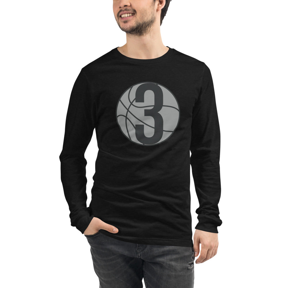 Grey & Black Three: Black Unisex Long Sleeve Tee