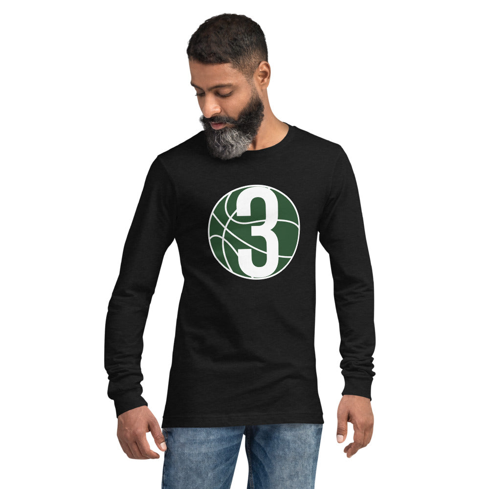 Forest Green & White Three: Black Unisex Long Sleeve Tee