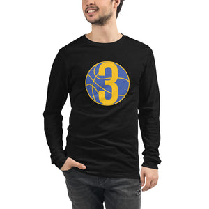 Royal Blue & Gold Three: Black Unisex Long Sleeve Tee