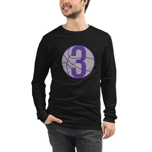 Grey & Purple Three: Black Unisex Long Sleeve Tee