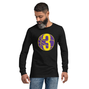 Purple & Gold Three: Black Unisex Long Sleeve Tee