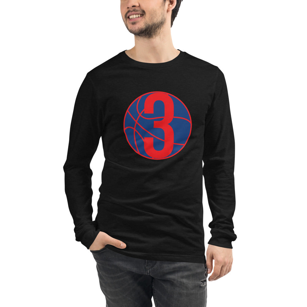 Navy Blue & Red Three: Black Unisex Long Sleeve Tee