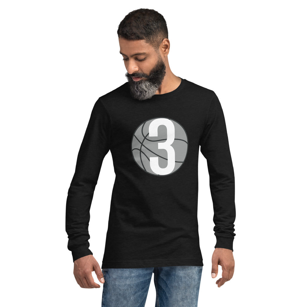 Grey & White & Three: Black Unisex Long Sleeve Tee