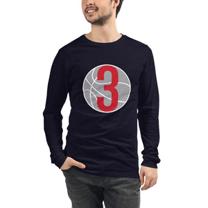 Red & white 3 Ball Logo: Navy Blue Unisex Long Sleeve Tee