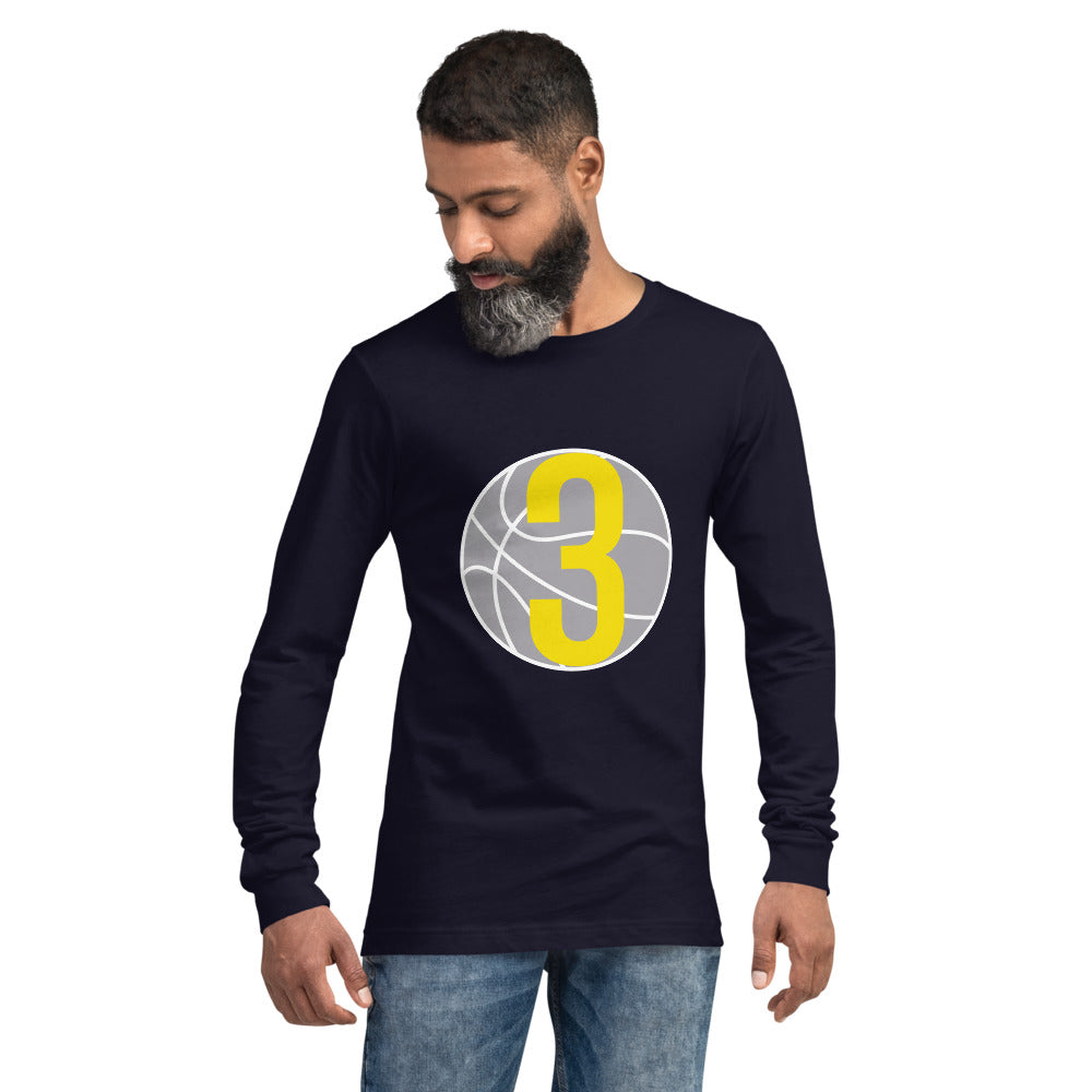 Yellow & white 3 Ball Logo: Navy Blue Unisex Long Sleeve Tee