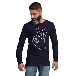 White & Yellow Three: Navy Blue Unisex Long Sleeve Tee