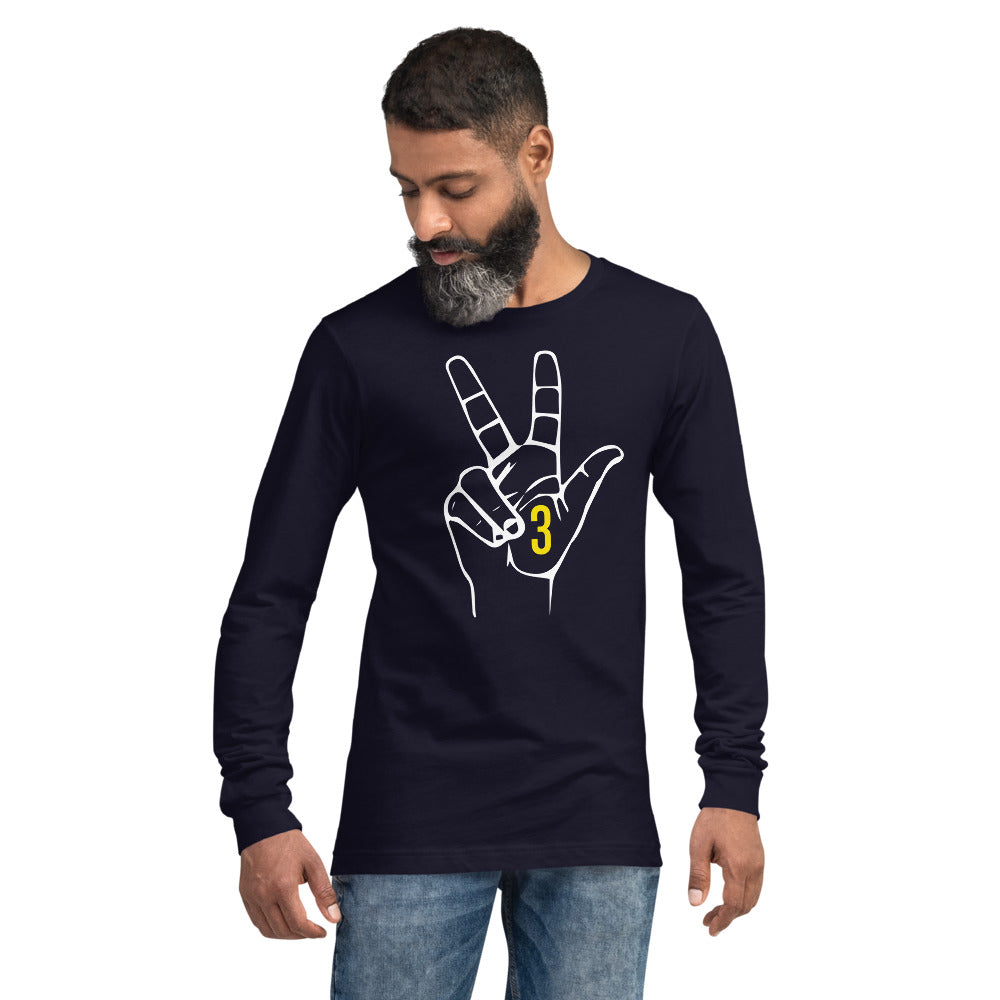 White & Yellow Three: Navy Blue Unisex Long Sleeve Tee