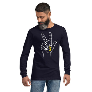 White & Yellow Three: Navy Blue Unisex Long Sleeve Tee