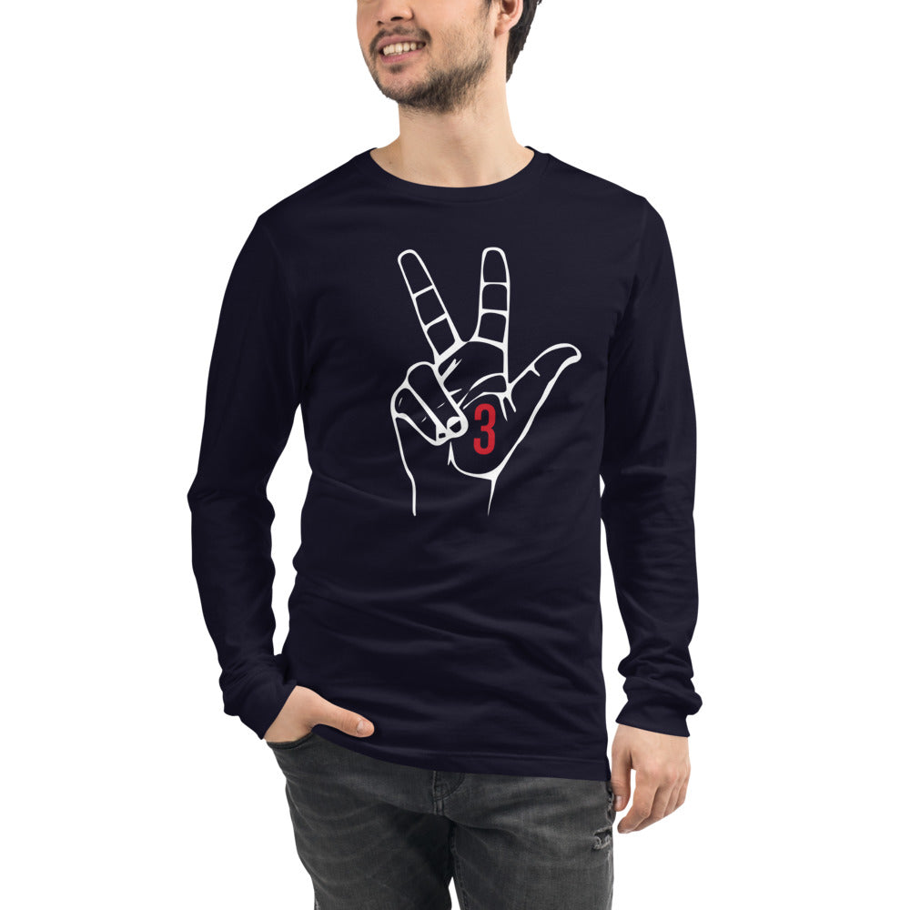 Red & White Three: Navy Blue Unisex Long Sleeve Tee