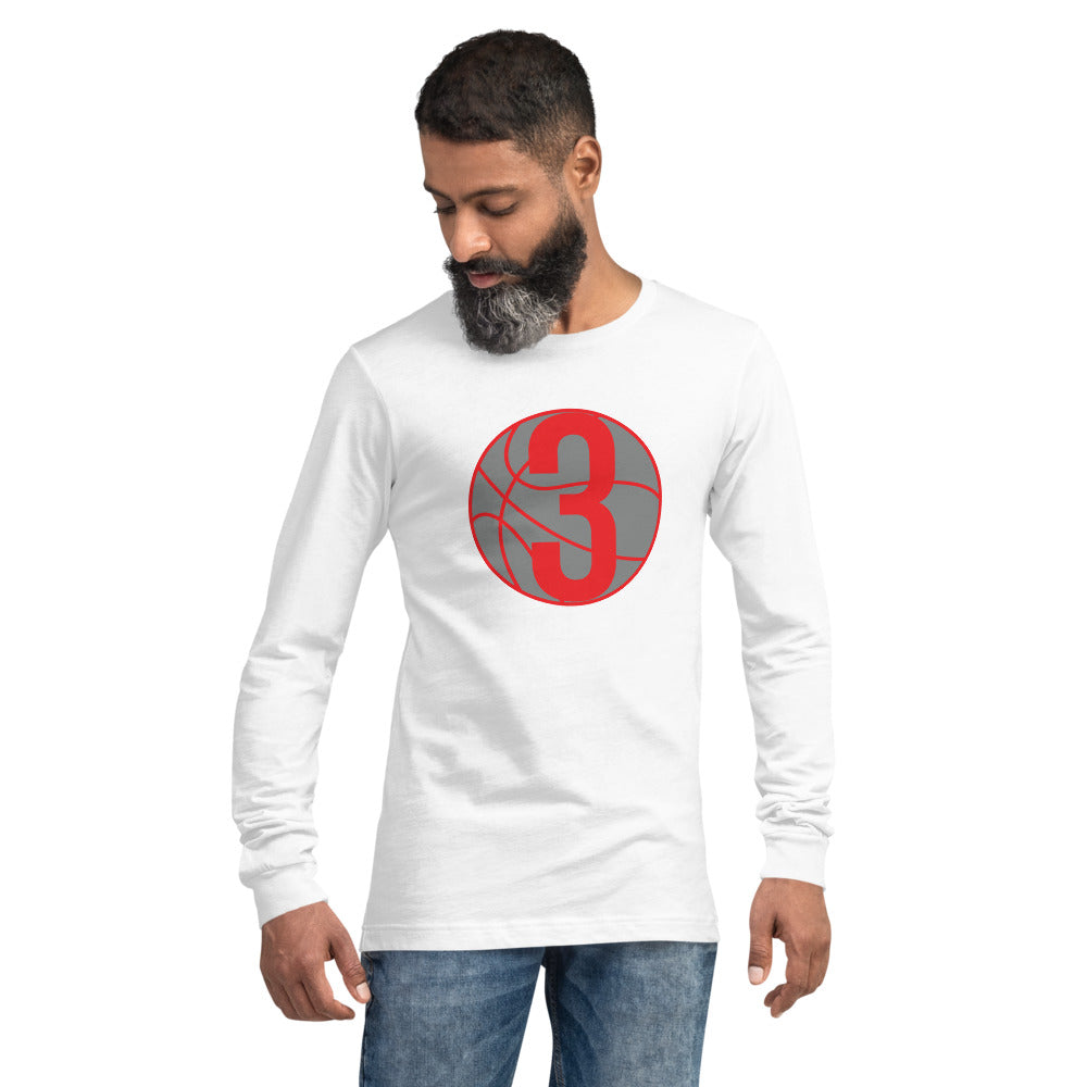 Grey & Red Three: White Unisex Long Sleeve Tee