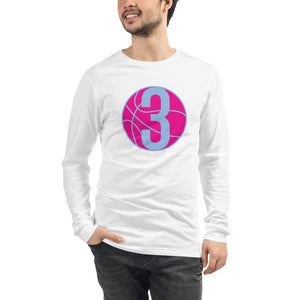 Hot Pink & Blue Three: White Unisex Long Sleeve Tee