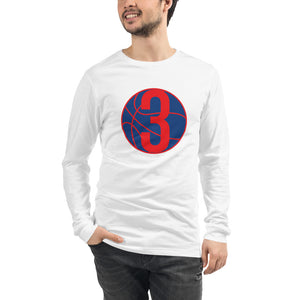 Navy Blue & Red Three: White Unisex Long Sleeve Tee