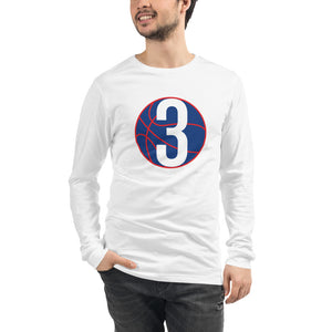 Navy Blue & Red Three: White Unisex Long Sleeve Tee