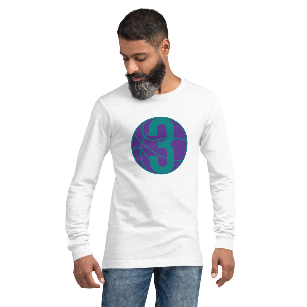 Purple & Teal Three: White Unisex Long Sleeve Tee