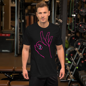 Hot pink & baby blue Three: Black Short-Sleeve Unisex T-Shirt