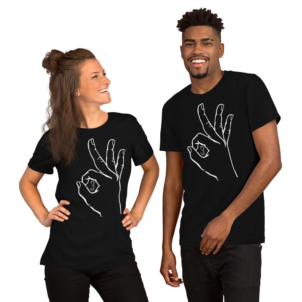 White & Grey Three: Black Short-Sleeve Unisex T-Shirt