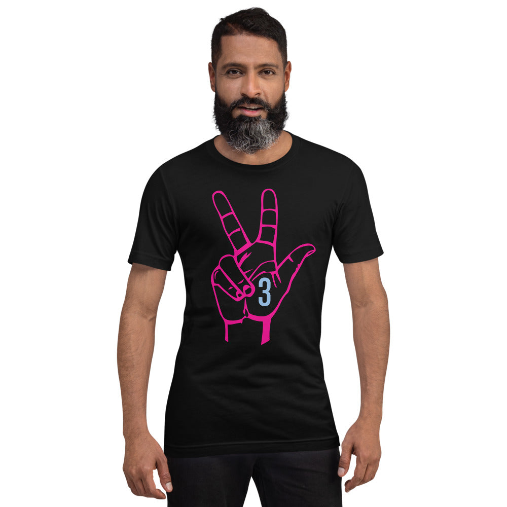 Hot pink & baby blue Three: Black Short-Sleeve Unisex T-Shirt