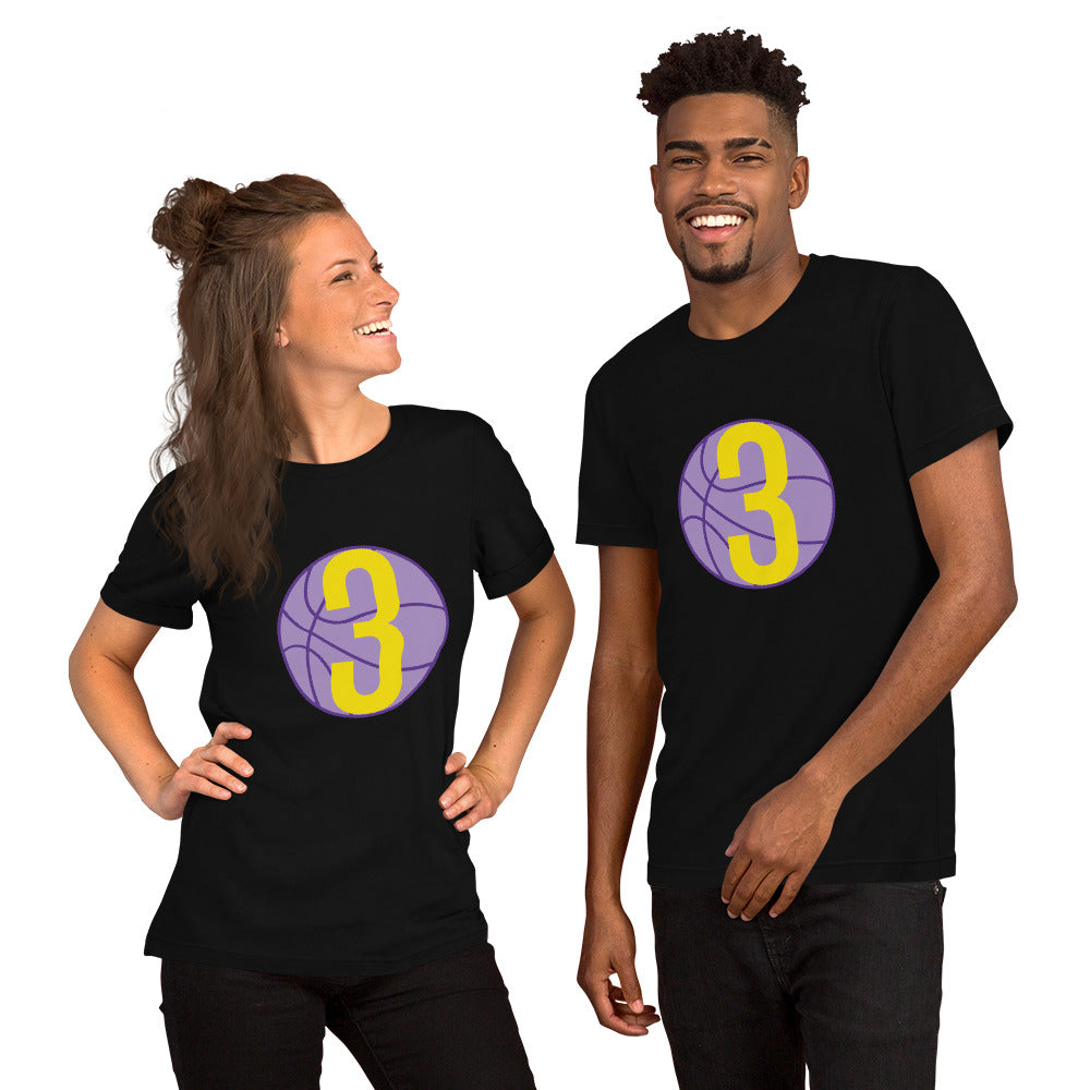 Purple & gold 3 Ball Logo: Black Short-Sleeve Unisex T-Shirt