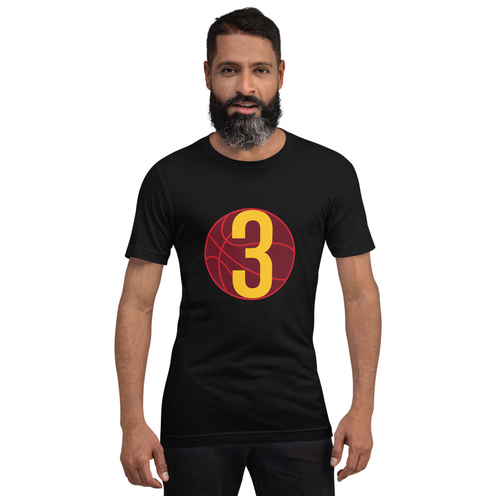 Red & gold 3 Ball Logo: Black Short-Sleeve Unisex T-Shirt