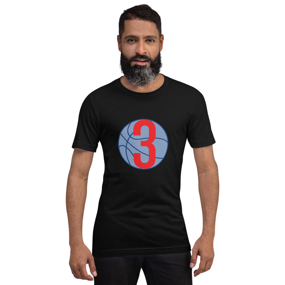 Royal blue & red 3 Ball Logo: Black Short-Sleeve Unisex T-Shirt