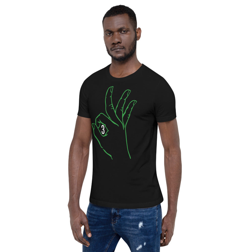 Green & white Three:  Black Short-Sleeve Unisex T-Shirt