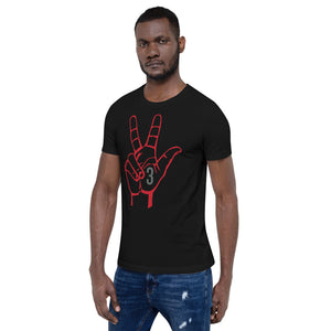 Red & Charcoal Three: Black Short-Sleeve Unisex T-Shirt