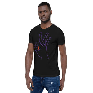 Purple & Orange Three: Black Short-Sleeve Unisex T-Shirt