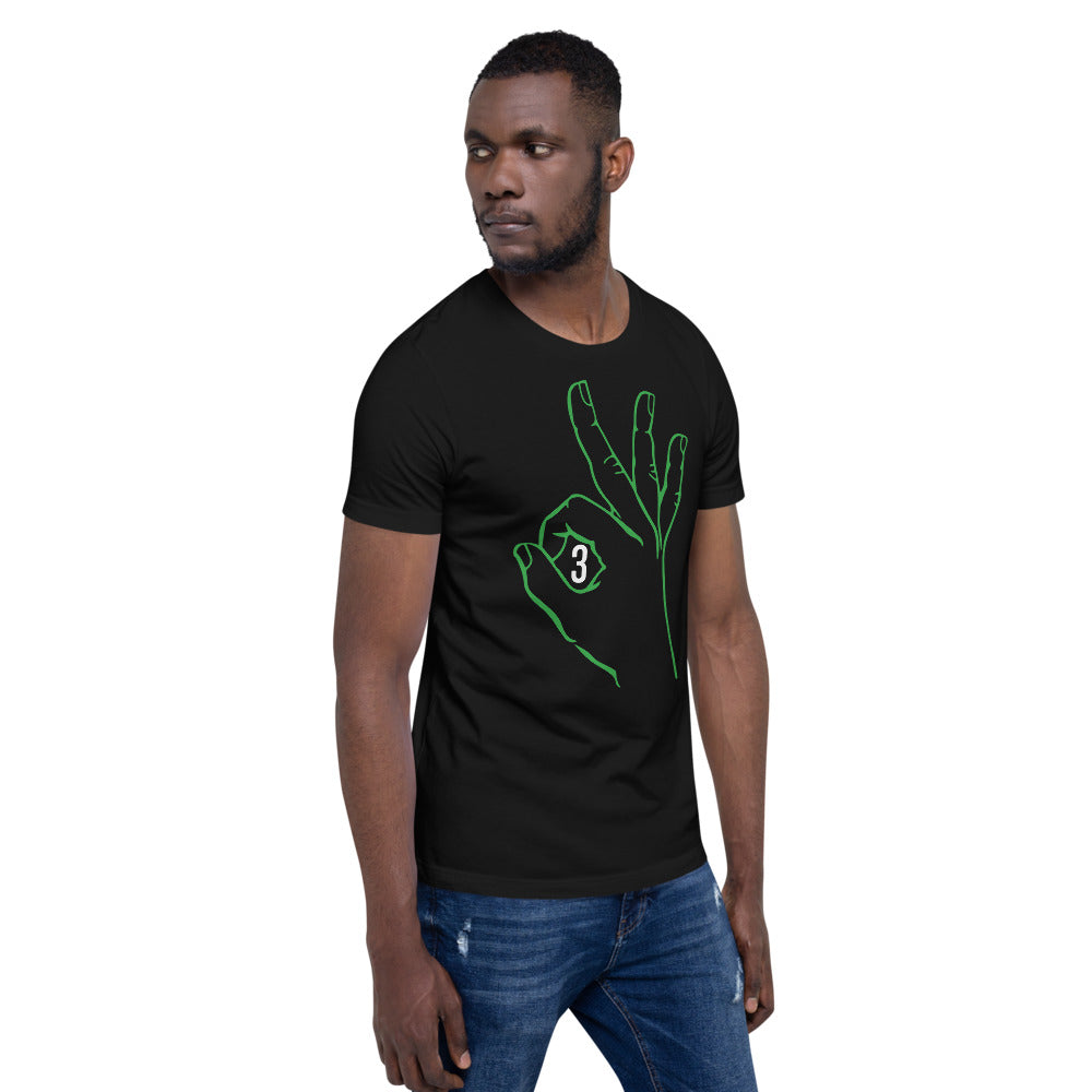 Green & white Three:  Black Short-Sleeve Unisex T-Shirt