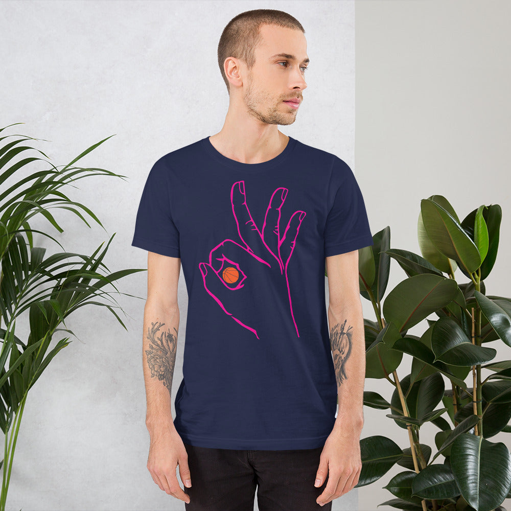 Hot Pink Basketball: Navy Blue Short-Sleeve Unisex T-Shirt