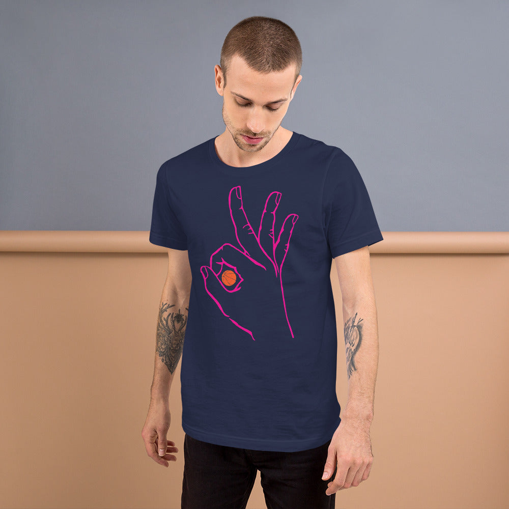 Hot Pink Basketball: Navy Blue Short-Sleeve Unisex T-Shirt