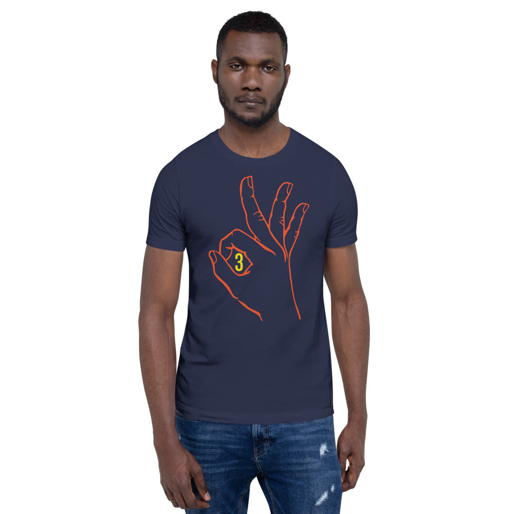 Orange Yellow Three: Navy Blue Short-Sleeve Unisex T-Shirt