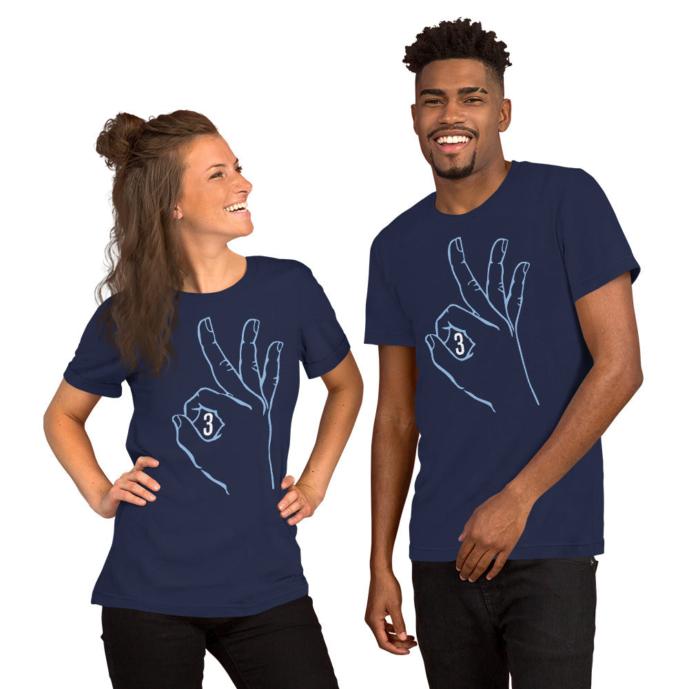 Baby Blue White Three: Navy Blue Short-Sleeve Unisex T-Shirt