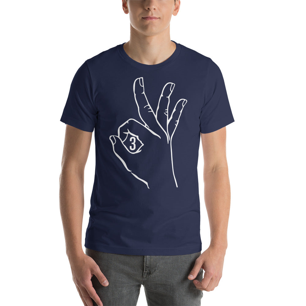 White Three: Navy Blue Short-Sleeve Unisex T-Shirt