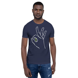 White & Vibrant green Three: Navy Blue Short-Sleeve Unisex T-Shirt