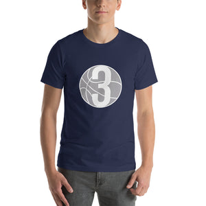 White  3 Ball Logo: Navy Blue Short-Sleeve Unisex T-Shirt