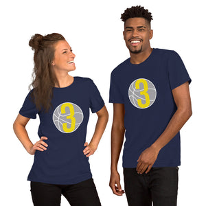 Yellow & white 3 Ball Logo: Navy Blue Short-Sleeve Unisex T-Shirt