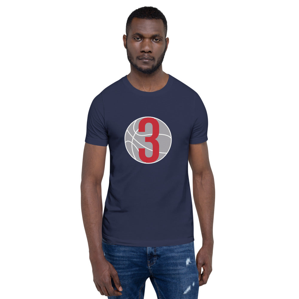 Red & white 3 Ball Logo: Navy Blue Short-Sleeve Unisex T-Shirt