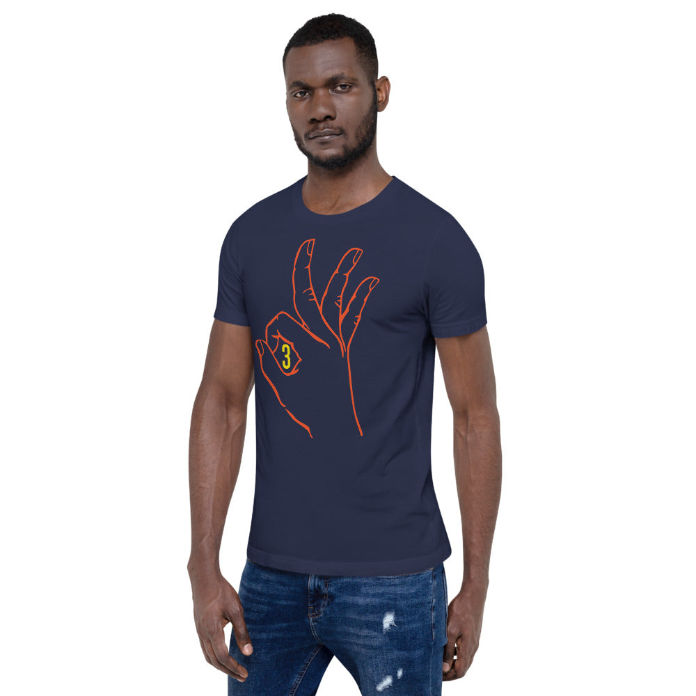 Orange Yellow Three: Navy Blue Short-Sleeve Unisex T-Shirt