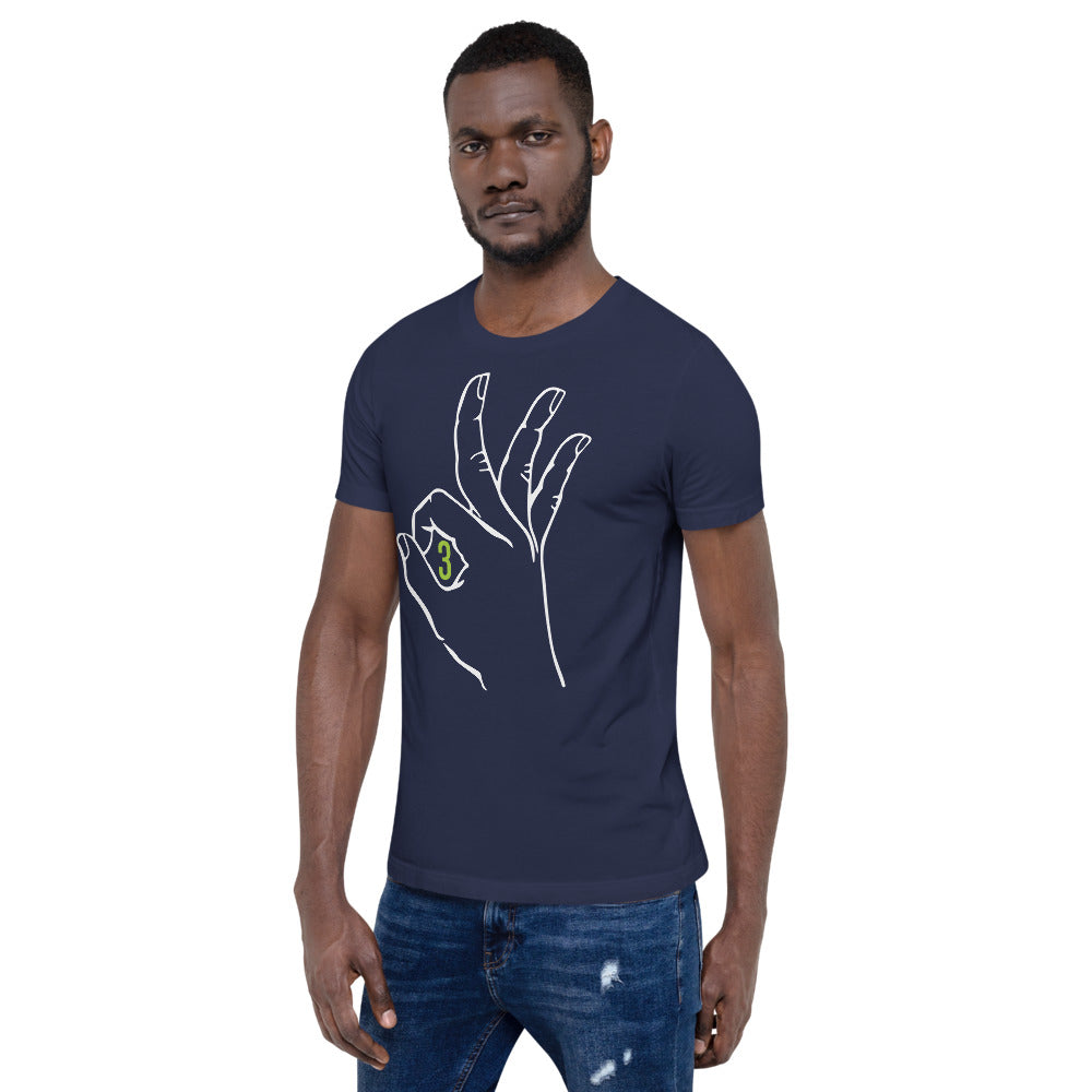 White & Vibrant green Three: Navy Blue Short-Sleeve Unisex T-Shirt