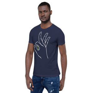 White & Vibrant green Three: Navy Blue Short-Sleeve Unisex T-Shirt