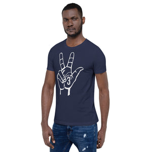 White Three: Navy Blue Short-Sleeve Unisex T-Shirt