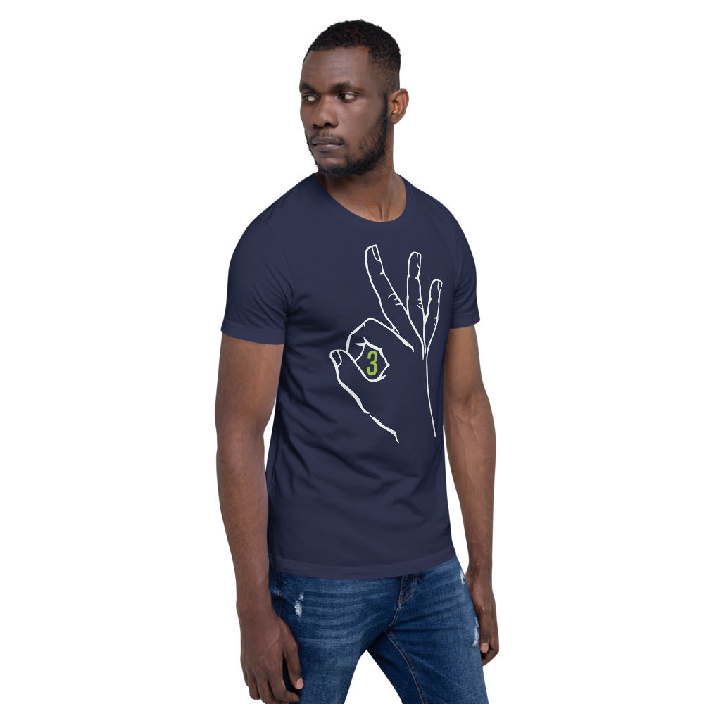 White & Vibrant green Three: Navy Blue Short-Sleeve Unisex T-Shirt