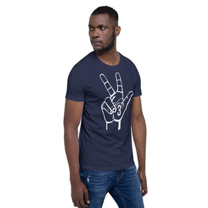 White Three: Navy Blue Short-Sleeve Unisex T-Shirt