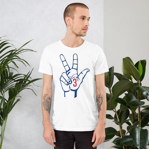 Royal blue & Red Three: White Short-Sleeve Unisex T-Shirt