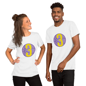 Purple & Gold 3 Ball Logo: White Short-Sleeve Unisex T-Shirt