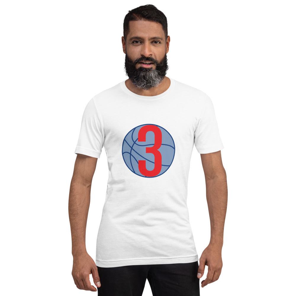 Royal blue & Red 3 Ball Logo: White Short-Sleeve Unisex T-Shirt