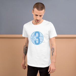 Baby Blue 3 Ball Logo: White Short-Sleeve Unisex T-Shirt