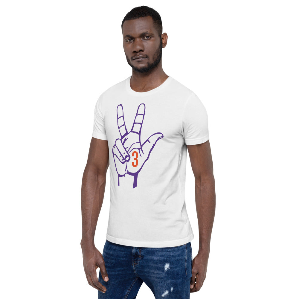 Purple & Orange Three: White Short-Sleeve Unisex T-Shirt