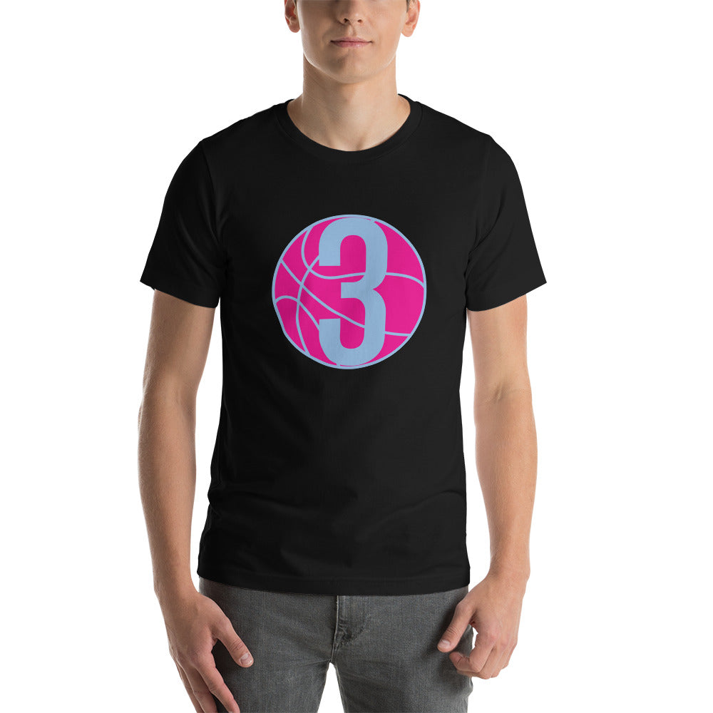 Hot Pink & Blue Three: Black Short-Sleeve Unisex T-Shirt