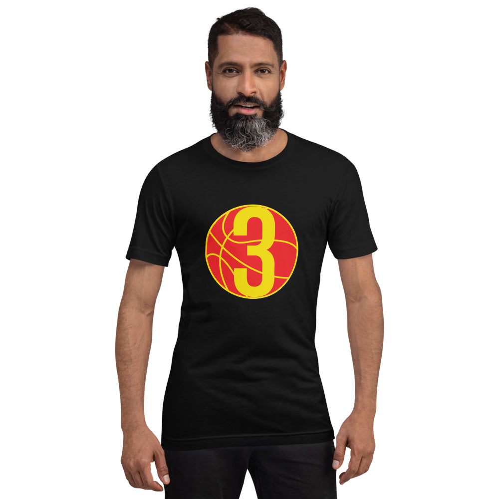 Red & Yellow Three: Black Short-Sleeve Unisex T-Shirt